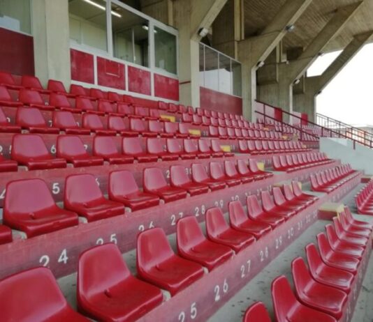 Italy, seats in recycled plastic at the Pontedera stadium