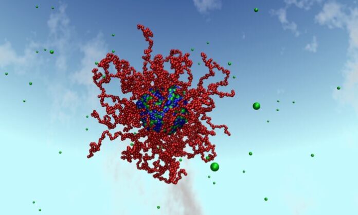 Figura 1 Simulazioni di nanoparticelle che assorbono metalli pesanti in soluzione