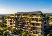 Mapping the Superbonus Impact: ENEA Releases Building Renovation Data for Mid-2026 Edificio residenziale riqualificato con pannelli solari e verde verticale