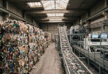 Beyond Handouts: Why Plastic Recyclers Must Reinvent Their Business Model to Survive Balle di rifiuti in plastica stoccate all'interno di un impianto industriale di riciclo con macchinari di selezione sullo sfondo