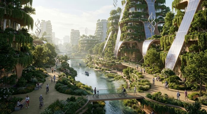 World Sustainability Day: Charting the Path Toward Regenerative Systems and Planetary Balance Città sostenibile moderna con architettura a bosco verticale ed energie rinnovabili